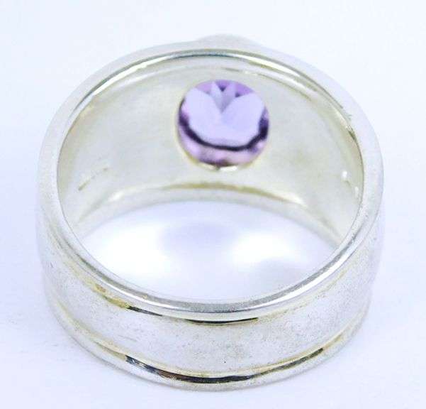 Wide Sterling Silver Amethyst Ring, Size 8.5