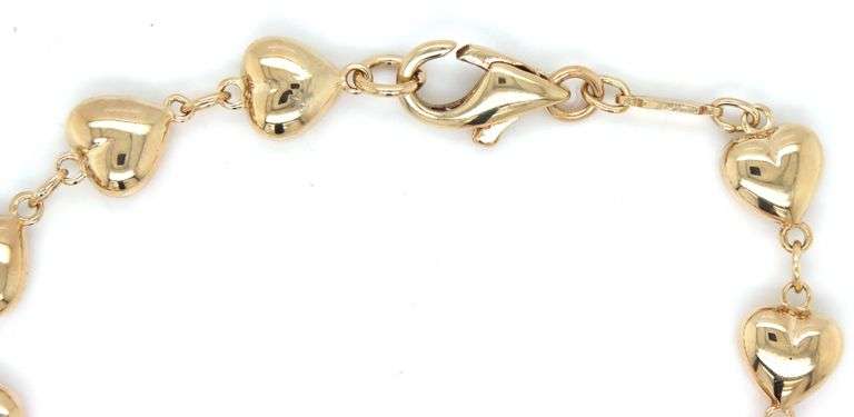 14kt Yellow gold puffed heart station link bracelet