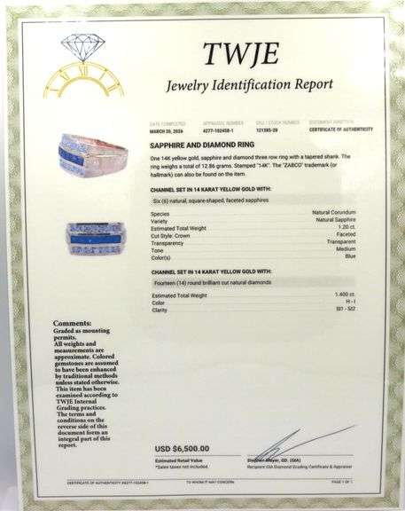 14kt Yellow gold blue sapphire and diamond men's ring