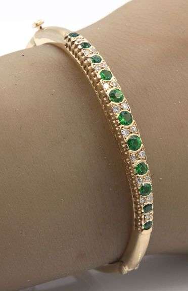 Antique 14kt Yellow gold Tsavorite and diamond bangle