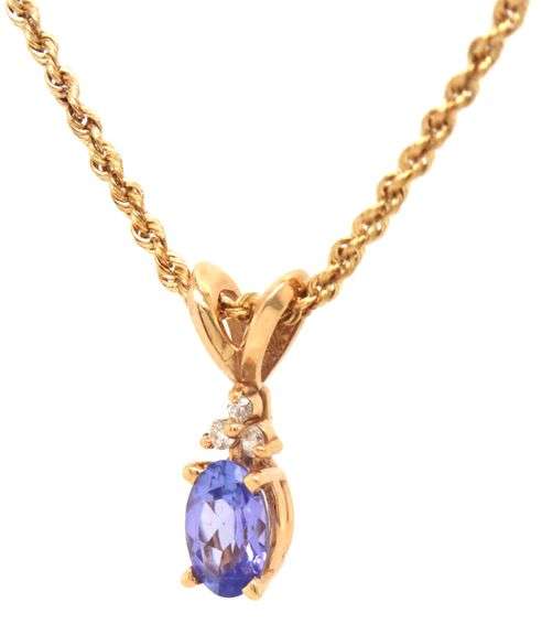 Pretty 14K YG Tanzanite Pendant on Rope Necklace
