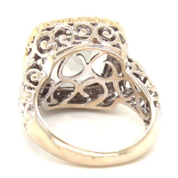 14kt White gold Pasiolite diamond halo scrollwork ring