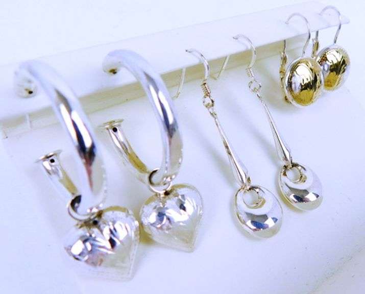 3 Pairs of Pierced Sterling Silver Earrings