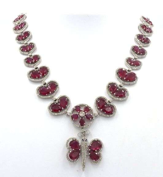 Ethereal Brand New European Direct From Manufacturer 53.50CTW Pear Shaped Faceted Rubies & 7.78CTW D