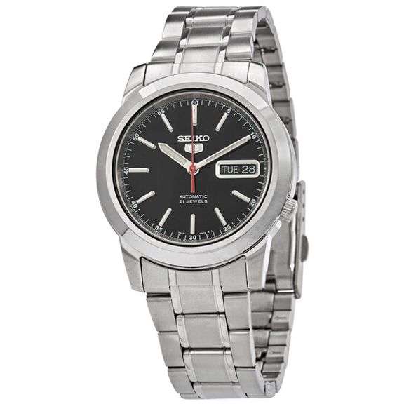 Seiko Men’s Automatic Stainless Steel Watch – Black Dial, Day-Date, 38mm