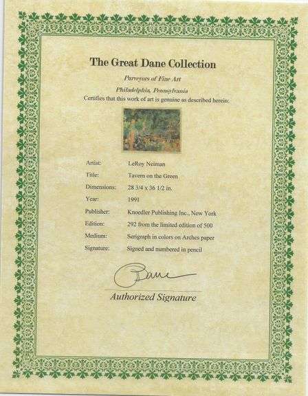 Limited Edition LeRoy Neiman Signed 'Tavern on the Green' Framed
