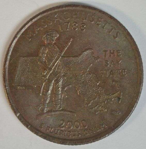 Scarce 2000 Massachusetts Quarter Error. Missing clad layer