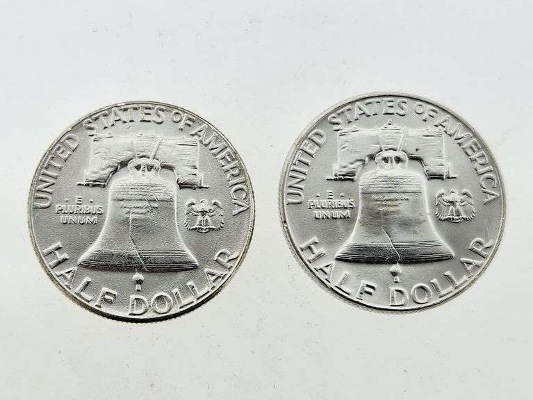 1955 & 1963-D Franklin Silver Half Dollars, UNC