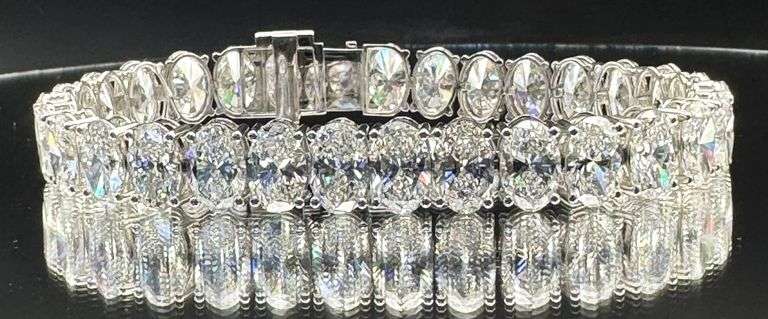 31.91CTW OVAL LAB-GROWN DIAMOND TENNIS BRACELET 14K WHITE GOLD