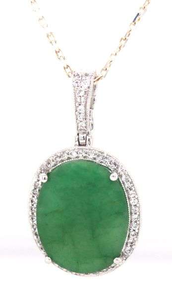 Darling 8.75CTS Oval Cut Natural Emerald & 1.10CTW White Sapphire Pendant Necklace in Sterling Silve
