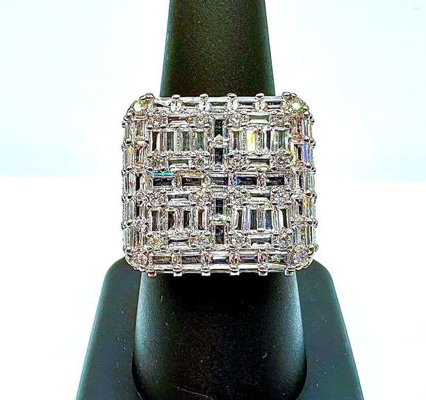 Mens 14 K White Gold Plate Dynamic 6.75 Cttw White VVs1 Lab Simulated Diamond Ring