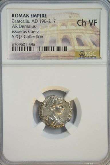 Nice Roman Silver Denarius of Emperor Caracalla, 198-217 AD. NGC Choice VF