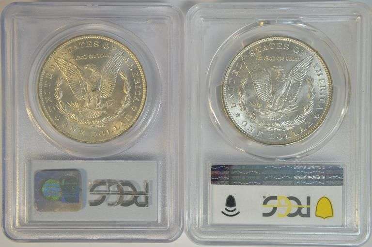 Creamy-white near Gem BU 1885-O & 1887 Morgans. PCGS MS64