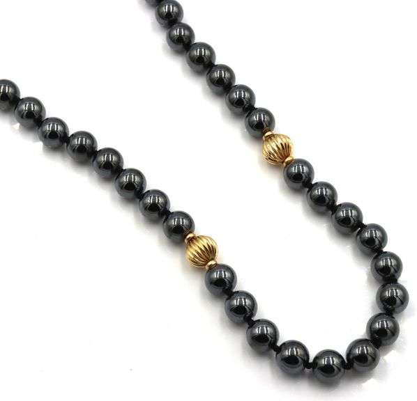 Pretty 14K YG and Hemitite Bead Necklace