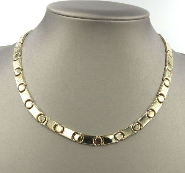 14kt Yellow gold 2 tone screw motif choker necklace