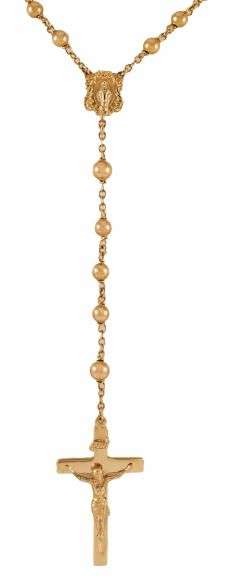 Polished Beaded Rosary Crucifix Virgin Mary Cross Pendant Necklace in 14K