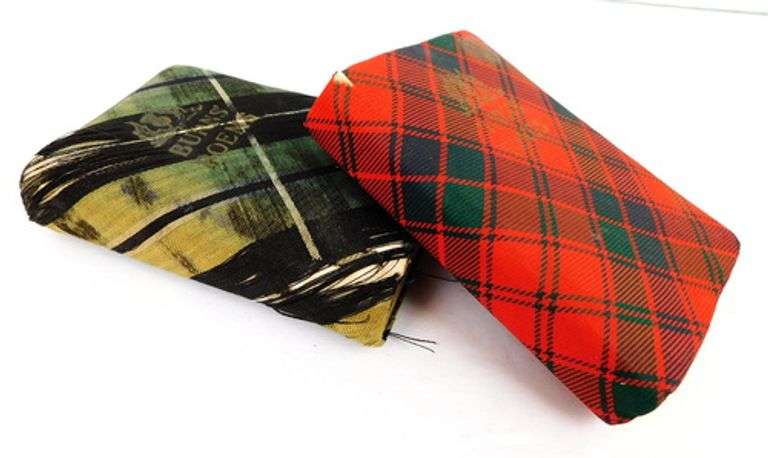2 Robert Burns Silk Tartan Miniature Antique Books