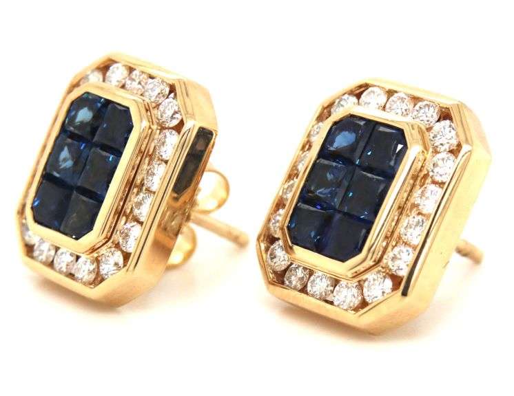 18kt Yellow gold sapphire and diamond earrings