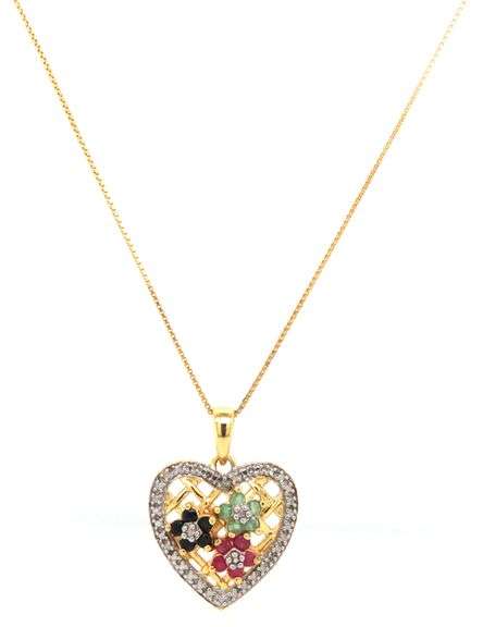Italian 925 sterling silver multi color stone heart shaped pendant on chain