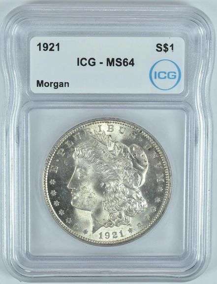 1921 Morgan Silver Dollar ICG MS64 Brilliant Uncirculated, Strong Luster