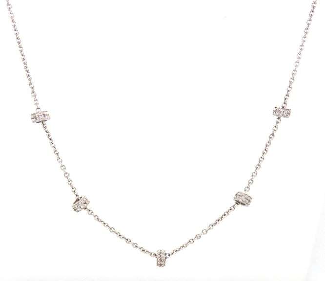 Stylish 14K WG Cable Link Necklace with Diamond Rondels