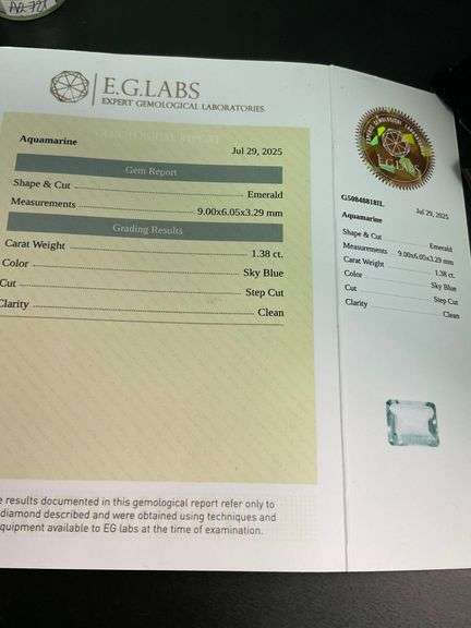 CERTIFIED NATURAL AQUAMARINE 1.38 CARAT