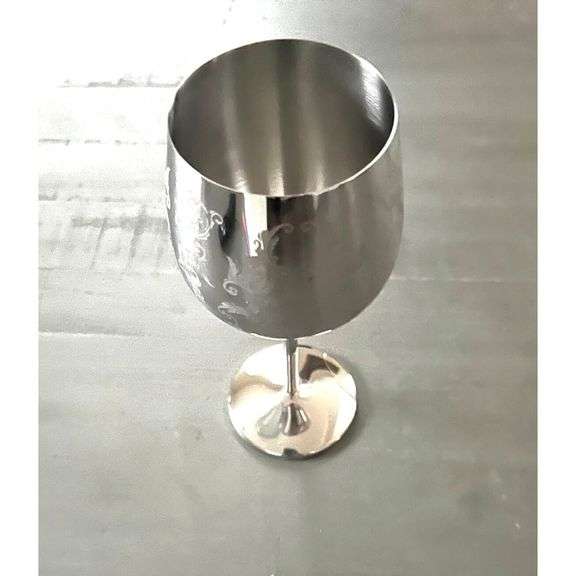 Lot of 2 Gold Etched Stainless Steel Goblets