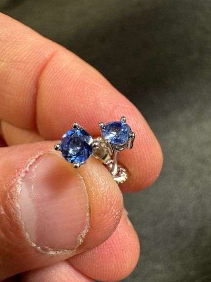 Rhodium Plated Sterling Silver 925 Lab Grown Sapphire 0.67ct (4mm) Earrings (Pair)