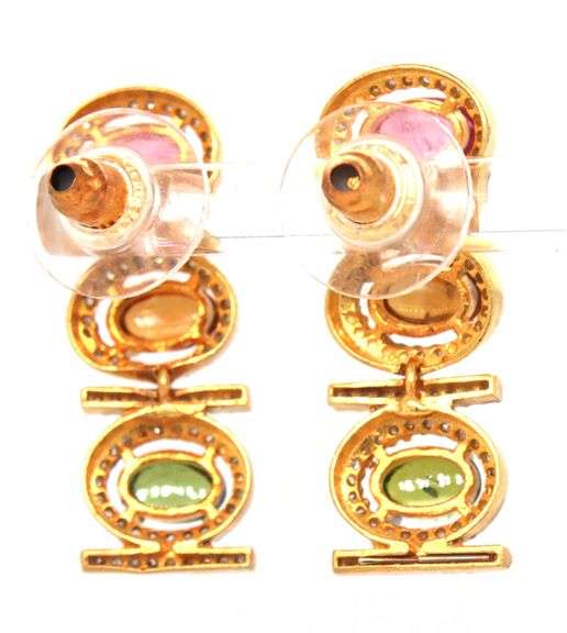 Stunning 7.50CTW Oval Cabochon-Cut Tourmaline & 2.05CTW Diamond Dangle Earrings in 14K Yellow Gold O