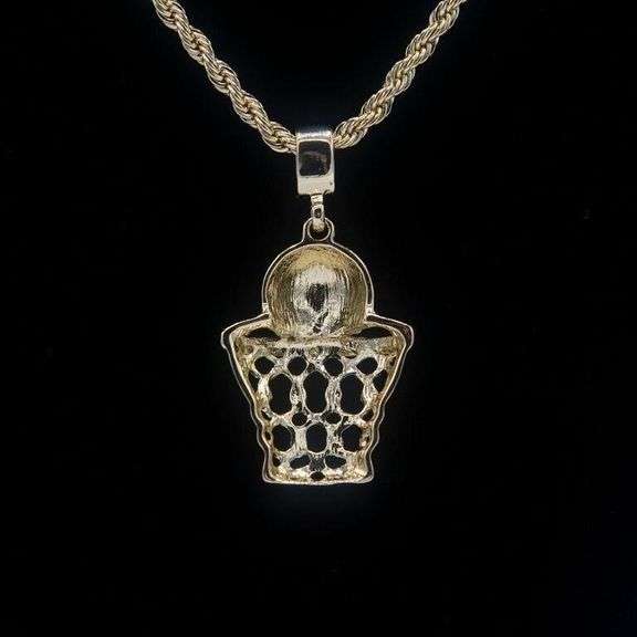 14 Kt Yellow Gold Plated Basketball Hoop Pendant Necklace