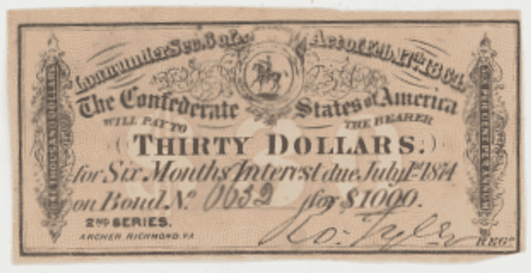 Desirable 1864 Confederate States of America $1000 Bond Coupon