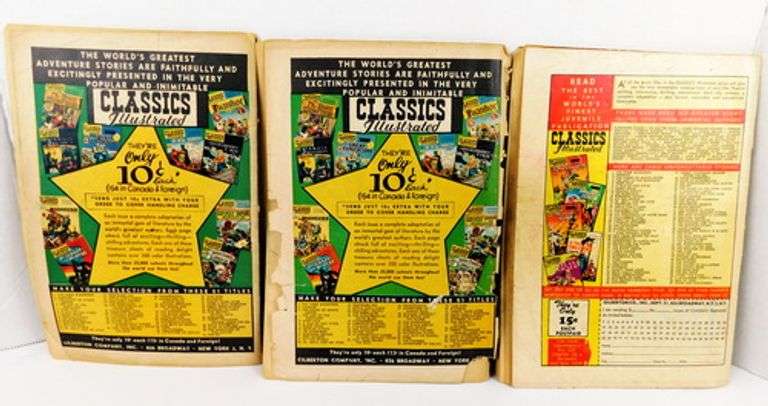 3 Classics Illustrated Vintage Comic Books, 1940's