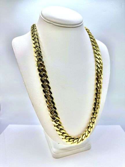 Impressive 146.1 Gram 14 Kt Yellow Gold Plate Cuban Curb Link Chain Necklace
