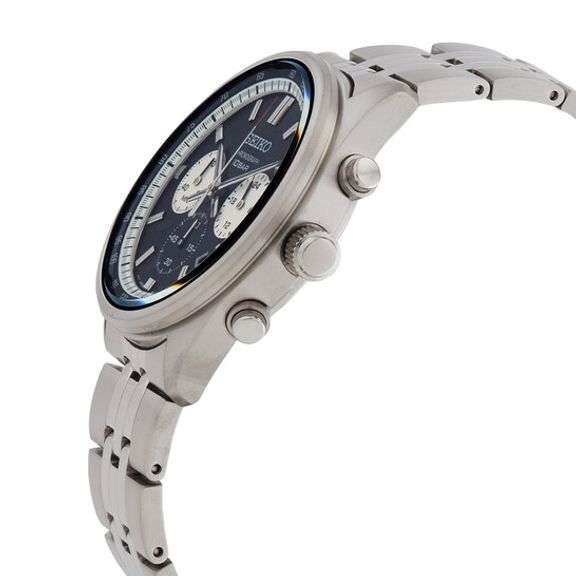 Seiko Men’s Chronograph Watch – Black Dial, Stainless Steel, Quartz, 100M