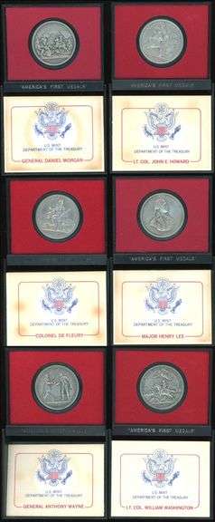 6 Different Pewter America's First Medals In Original Packaging