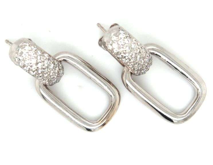 18kt White gold 0.60ctw pave diamond link dangle earrings