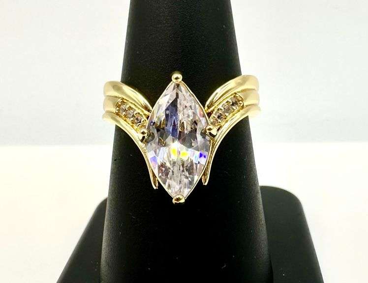 WOW!!! Ladies Sparkling Yellow Gold Plated 3.75 Ct Marquis Cut CZ Ring