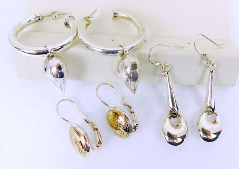 3 Pairs of Pierced Sterling Silver Earrings