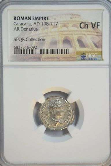 Nice Roman Silver Denarius of Emperor Caracalla, 198-217 AD. NGC Choice VF