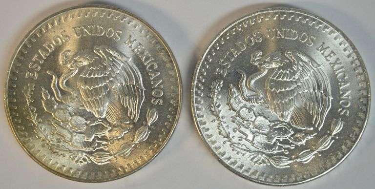 2 1985 Mexico 1 Onza Plata Pura pure .999 Silver coins