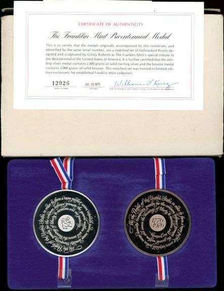 Franklin Mint 2-Piece Silver & Bronze Bicentennial Medals