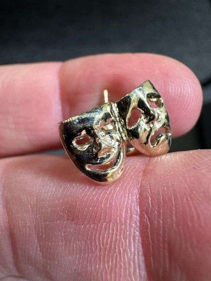 10K Yellow Gold Comedy & Tragedy Drama Mask Earrings