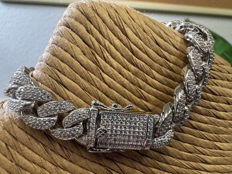 Rhodium Plated 925 Sterling Silver 9.5mm Miami Curb CZ 7" Bracelet