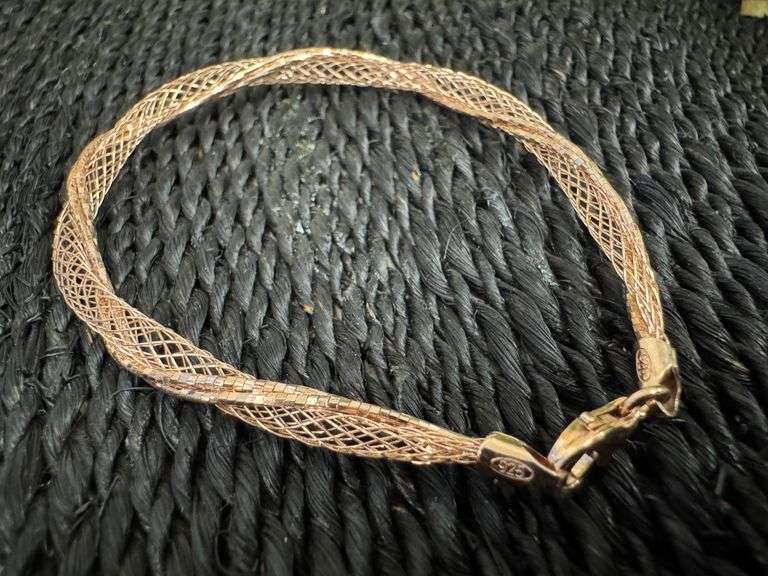 Sterling Silver 925 Rose Gold Plated Net Wrap Italian 8" Bracelet