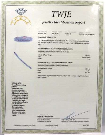 14kt White and rose gold 4.4ctw diamond bracelet