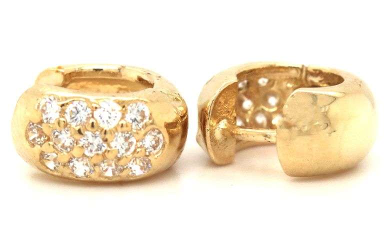 14kt Yellow gold Pave CZ huggies