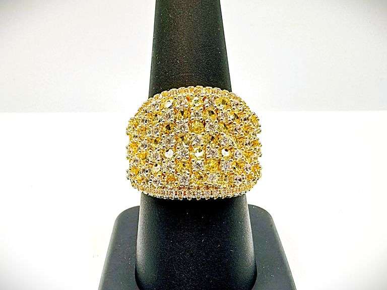 14 Kt Gold Plate 5.75 Cttw Simulated Vs1 Yellow Diamond and White Diamond Ring