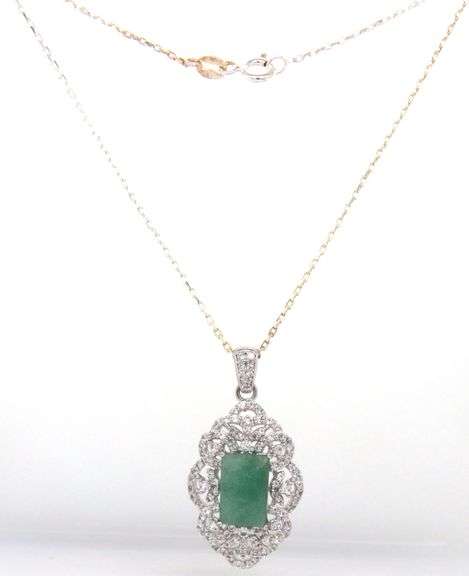 Amazing 4.50CTS Emerald Cut Natural Emerald cut emerald & Sapphire Pendant Necklace in Sterling Silv