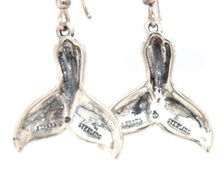 925 Sterling silver signed Kabana Whale tail earrings