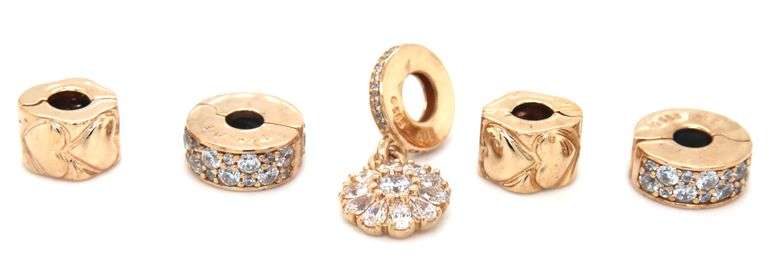 Lot of 5 Pandora gold and Cubic zirconia charms